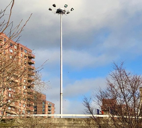 We can do better than this: RIOC's Disgraceful Neglect of Motorgate Public Space The single source of adequate lighting helps guide traffic on and off the Island. Why not light up the inside too?